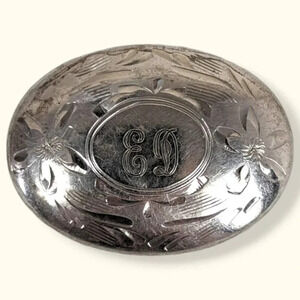 Vintage 925 Smibo Etched Oval Brooch